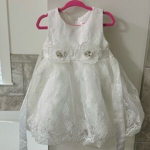 Party dress for baby girl with ambose work, glitter, 3D flowers and rhinestones